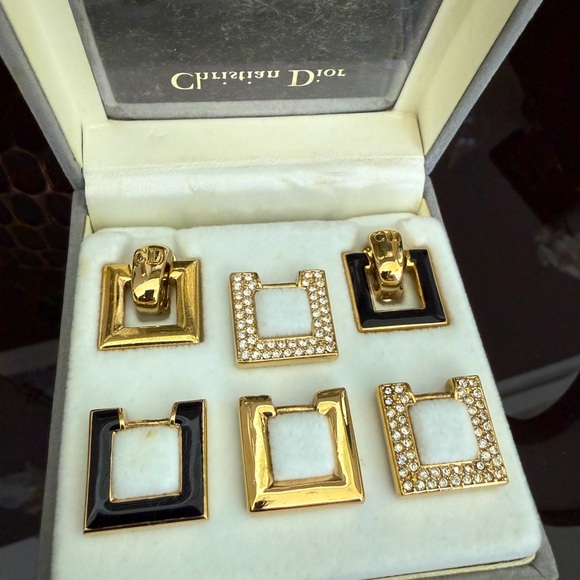 LOT 1602 18K gold plated Christian Dior vintage set of earrings - Picture 1 of 7